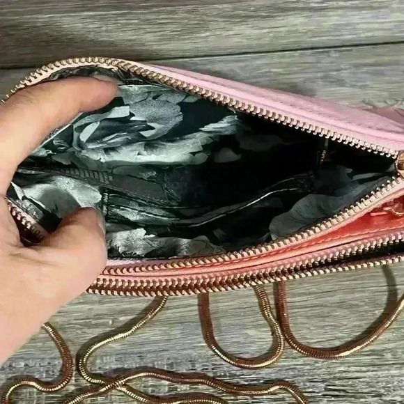 Ted Baker Pink Crossbody Bag with Rose Gold Chain Strap | Dual-Zip Purse - Picture 2 of 14